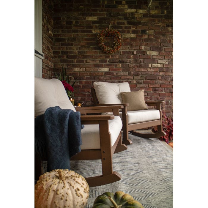 Lifestyle photo of the POLYWOOD Vineyard 3-Piece Deep Seating Rocking Chair Set