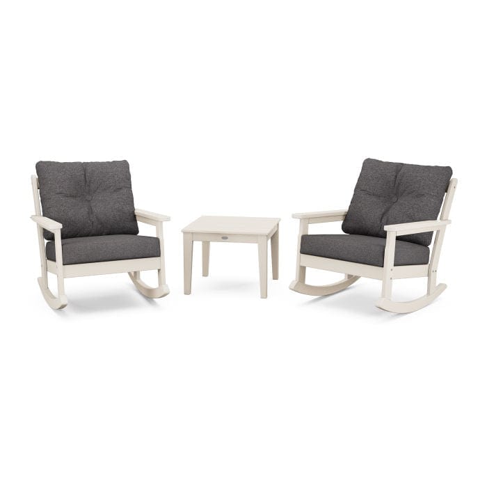 POLYWOOD Vineyard 3-Piece Deep Seating Rocking Chair Set in Sand / Ash Charcoal