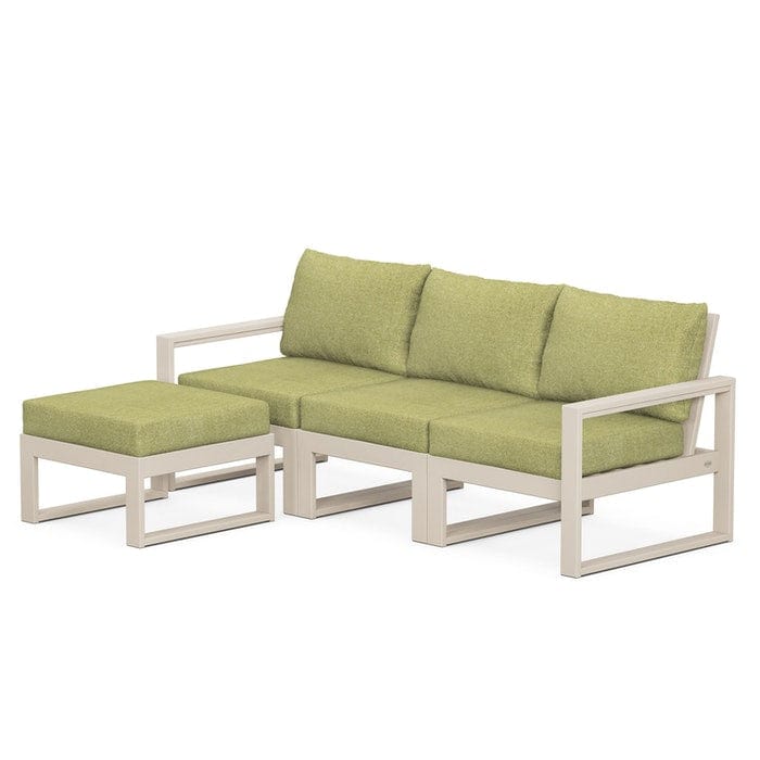 POLYWOOD EDGE 4-Piece Modular Sectional with Ottoman in Sand / Chartreuse Boucle