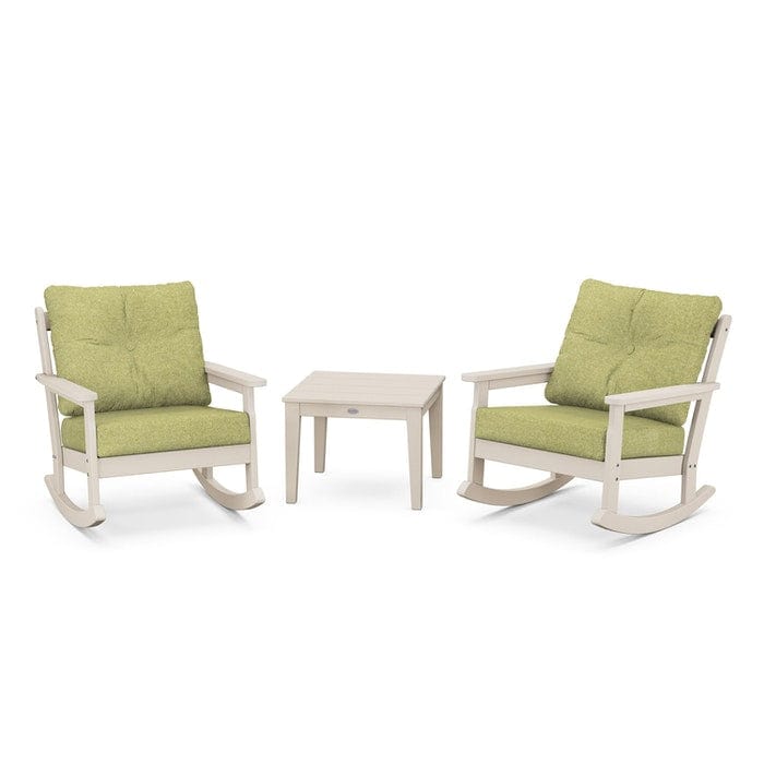 POLYWOOD Vineyard 3-Piece Deep Seating Rocking Chair Set in Sand / Chartreuse Boucle