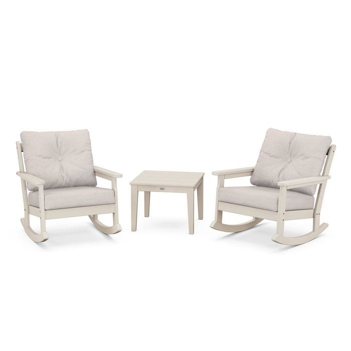 POLYWOOD Vineyard 3-Piece Deep Seating Rocking Chair Set in Sand / Dune Burlap