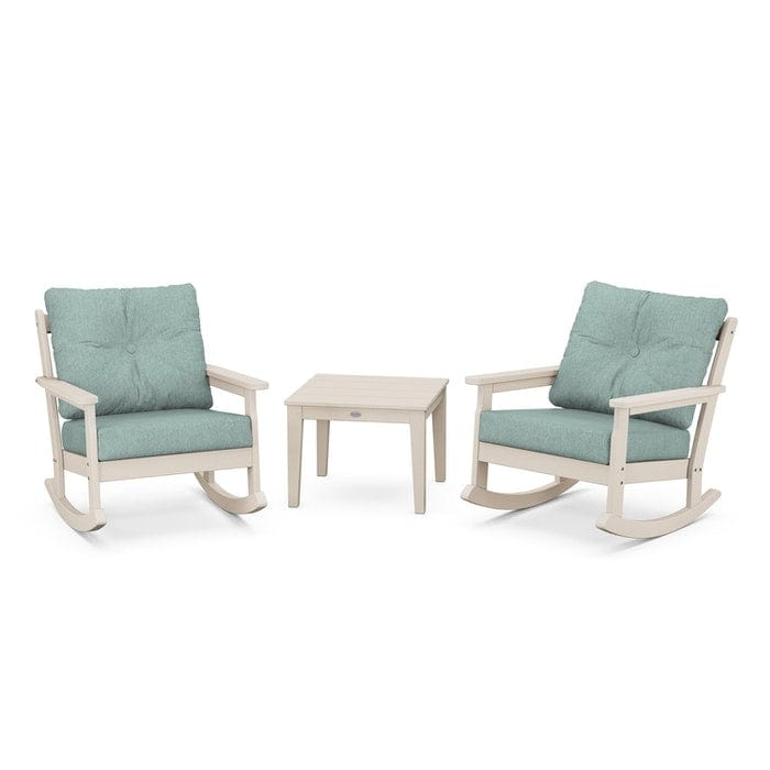 POLYWOOD Vineyard 3-Piece Deep Seating Rocking Chair Set in Sand / Glacier Spa