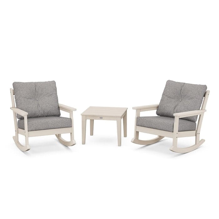 POLYWOOD Vineyard 3-Piece Deep Seating Rocking Chair Set in Sand / Grey Mist
