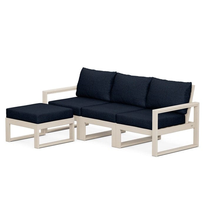 POLYWOOD EDGE 4-Piece Modular Sectional with Ottoman in Sand / Marine Indigo