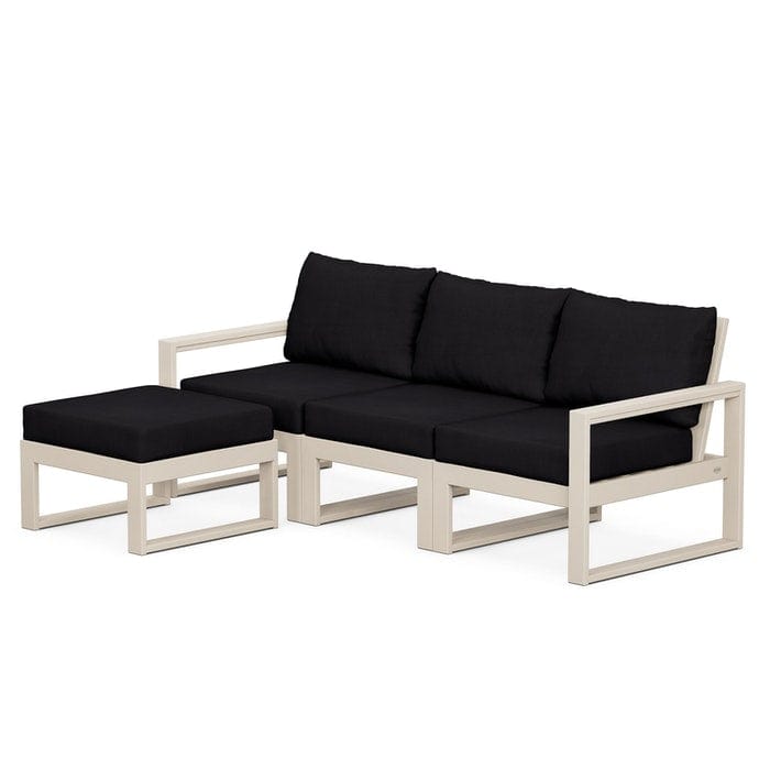 POLYWOOD EDGE 4-Piece Modular Sectional with Ottoman in Sand / Midnight Linen
