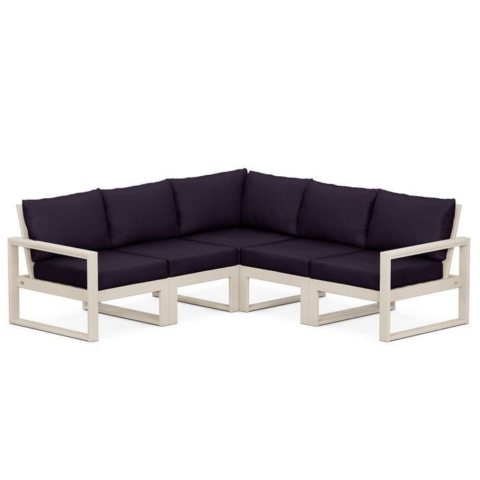 POLYWOOD EDGE 5-Piece Modular Sectional in Sand / Navy Linen