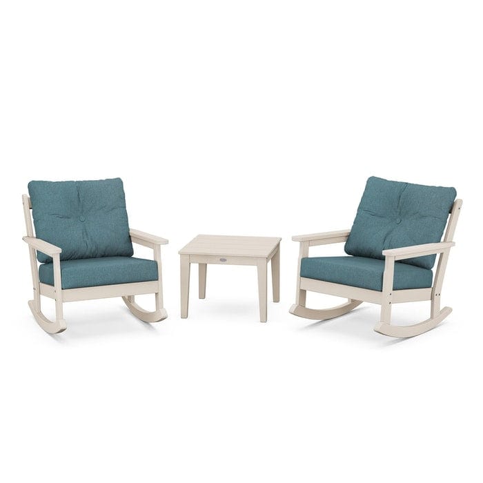POLYWOOD Vineyard 3-Piece Deep Seating Rocking Chair Set in Sand / Ocean Teal