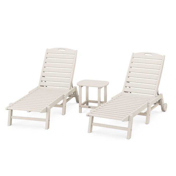 Polywood Nautical 3-Piece Wheeled Chaise Set with South Beach 18" Side Table - Casual Furniture World