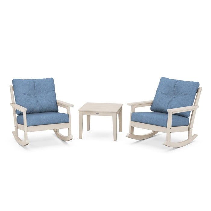 POLYWOOD Vineyard 3-Piece Deep Seating Rocking Chair Set in Sand / Sky Blue