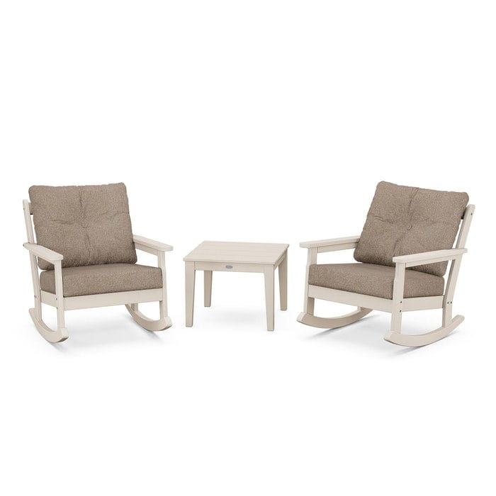 POLYWOOD Vineyard 3-Piece Deep Seating Rocking Chair Set in Sand / Spiced Burlap