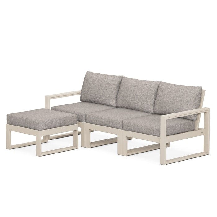 POLYWOOD EDGE 4-Piece Modular Sectional with Ottoman in Sand / Weathered Tweed