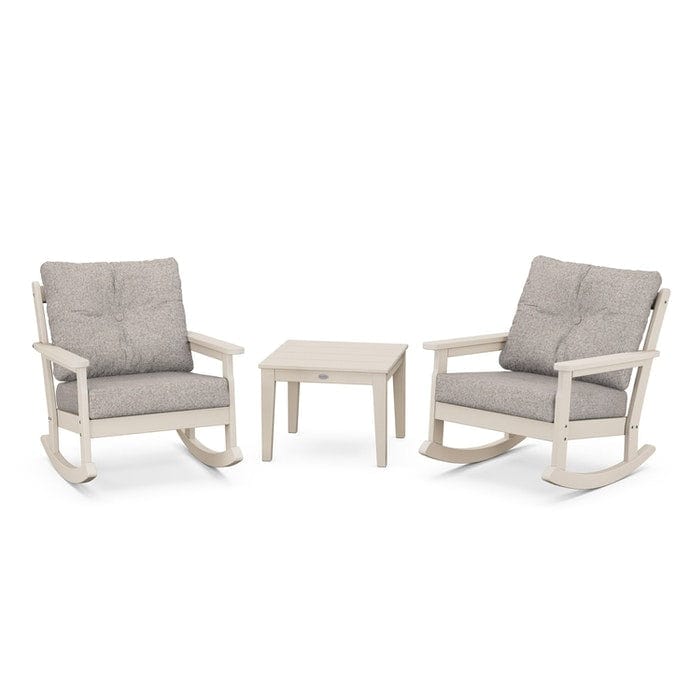 POLYWOOD Vineyard 3-Piece Deep Seating Rocking Chair Set in Sand / Weathered Tweed