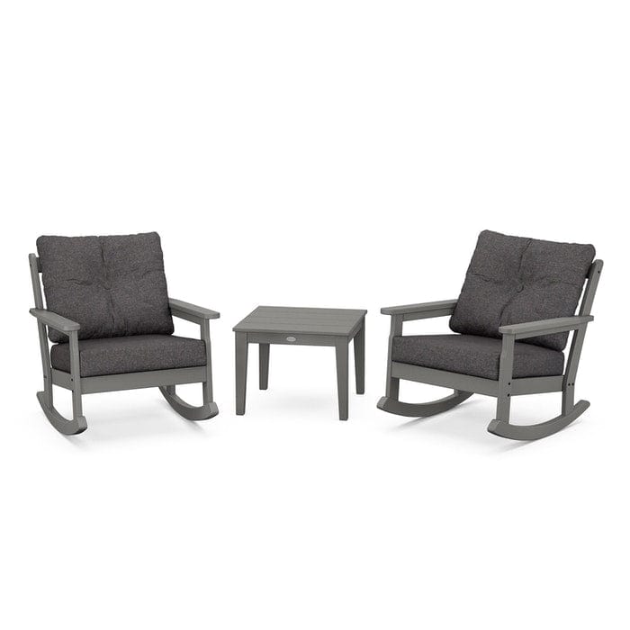 POLYWOOD Vineyard 3-Piece Deep Seating Rocking Chair Set in Slate Grey / Ash Charcoal