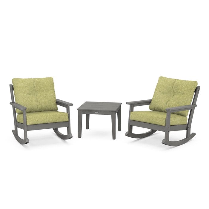 POLYWOOD Vineyard 3-Piece Deep Seating Rocking Chair Set in Slate Grey / Chartreuse Boucle