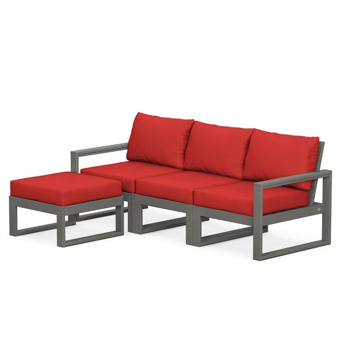 POLYWOOD EDGE 4-Piece Modular Sectional with Ottoman in Slate Grey / Crimson Linen
