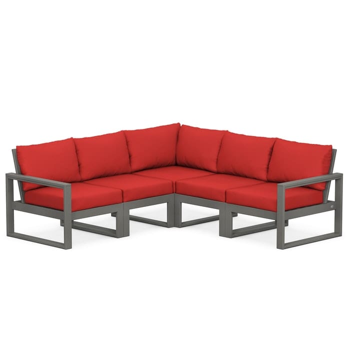 POLYWOOD EDGE 5-Piece Modular Sectional in Slate Grey / Crimson Linen