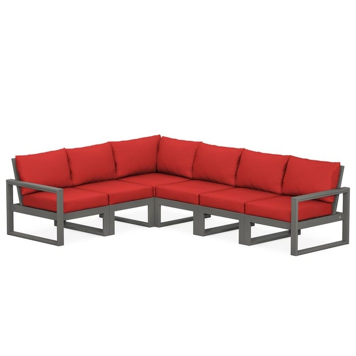 POLYWOOD EDGE 6-Piece Modular Sectional in Slate Grey / Crimson Linen