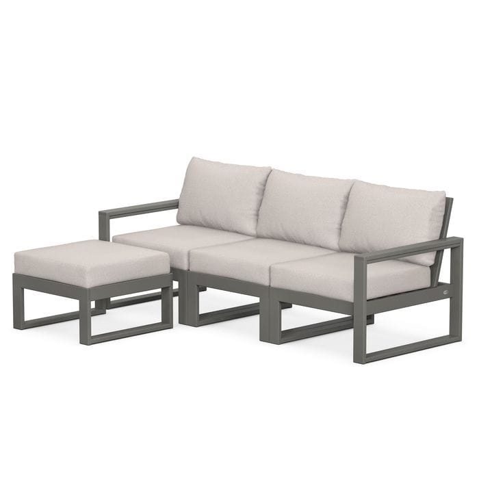 POLYWOOD EDGE 4-Piece Modular Sectional with Ottoman in Slate Grey / Dune Burlap