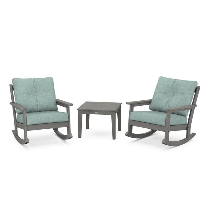 POLYWOOD Vineyard 3-Piece Deep Seating Rocking Chair Set in Slate Grey / Glacier Spa