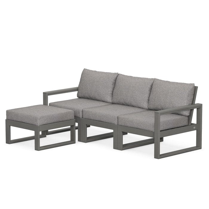 POLYWOOD EDGE 4-Piece Modular Sectional with Ottoman in Slate Grey / Grey Mist