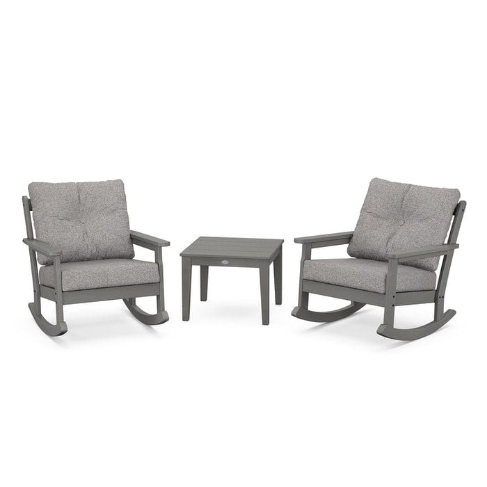 POLYWOOD Vineyard 3-Piece Deep Seating Rocking Chair Set in Slate Grey / Grey Mist