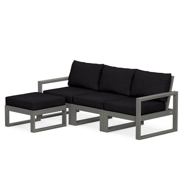 POLYWOOD EDGE 4-Piece Modular Sectional with Ottoman in Slate Grey / Midnight Linen