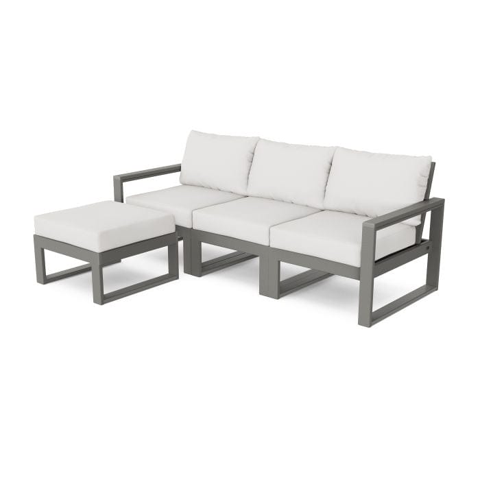POLYWOOD EDGE 4-Piece Modular Sectional with Ottoman in Slate Grey / Natural Linen