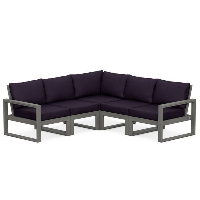 POLYWOOD EDGE 5-Piece Modular Sectional in Slate Grey / Navy Linen