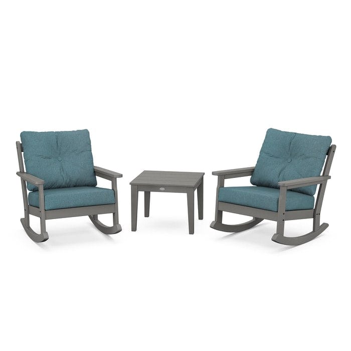 POLYWOOD Vineyard 3-Piece Deep Seating Rocking Chair Set in Slate Grey / Ocean Teal