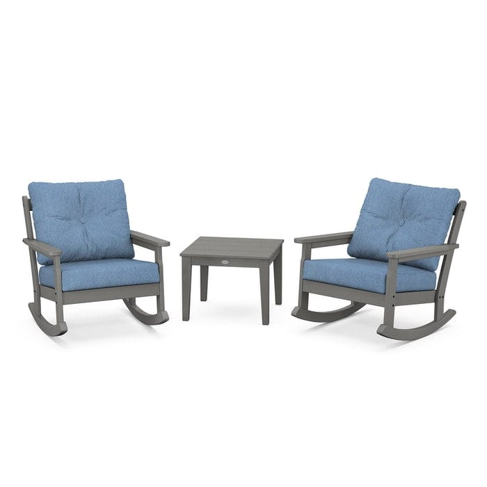 POLYWOOD Vineyard 3-Piece Deep Seating Rocking Chair Set in Slate Grey / Sky Blue