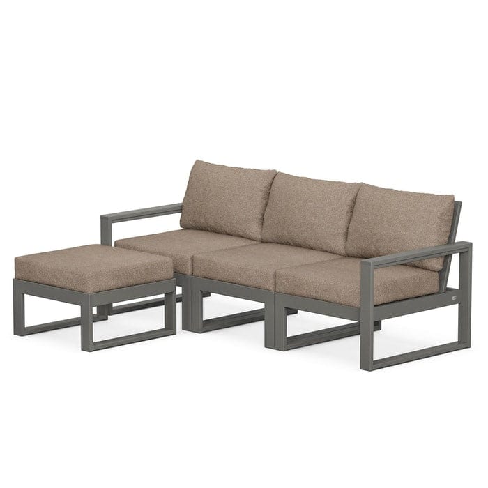 POLYWOOD EDGE 4-Piece Modular Sectional with Ottoman in Slate Grey / Spiced Burlap