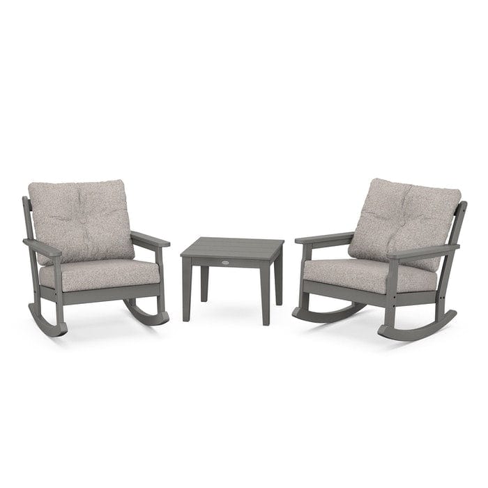 POLYWOOD Vineyard 3-Piece Deep Seating Rocking Chair Set in Slate Grey / Weathered Tweed