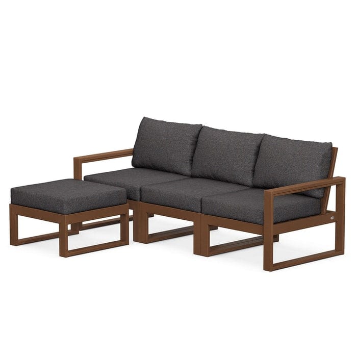 POLYWOOD EDGE 4-Piece Modular Sectional with Ottoman in Teak / Ash Charcoal