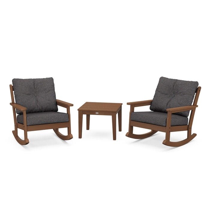 POLYWOOD Vineyard 3-Piece Deep Seating Rocking Chair Set in Teak / Ash Charcoal