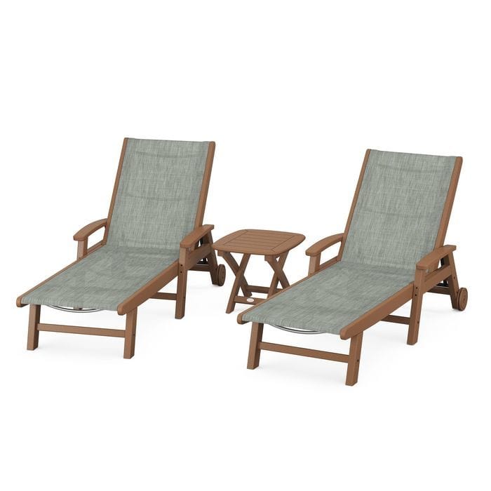 Polywood Coastal 3-Piece Wheeled Chaise Set with Nautical Side Table - Casual Furniture World