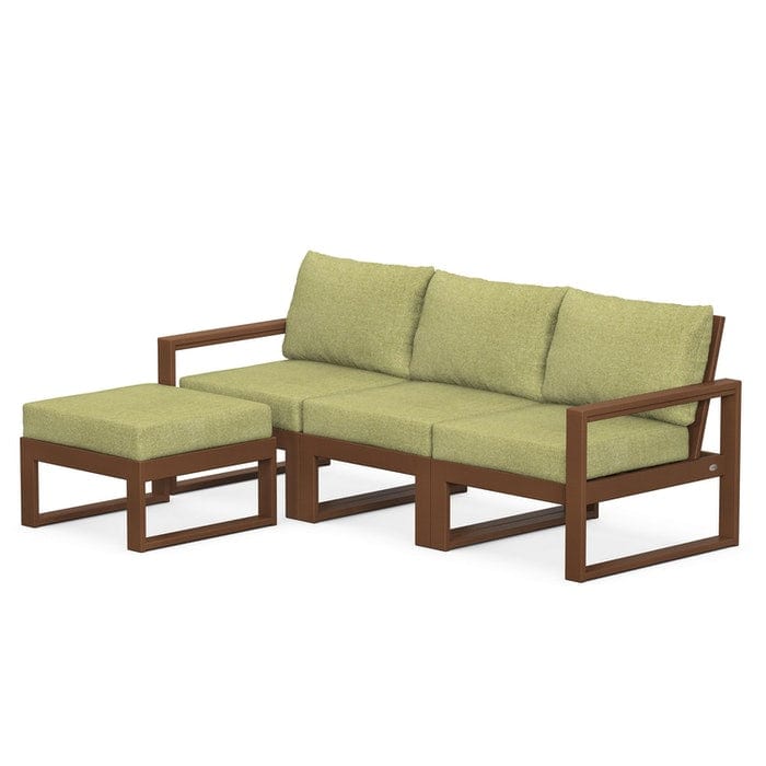 POLYWOOD EDGE 4-Piece Modular Sectional with Ottoman in Teak / Chartreuse Boucle