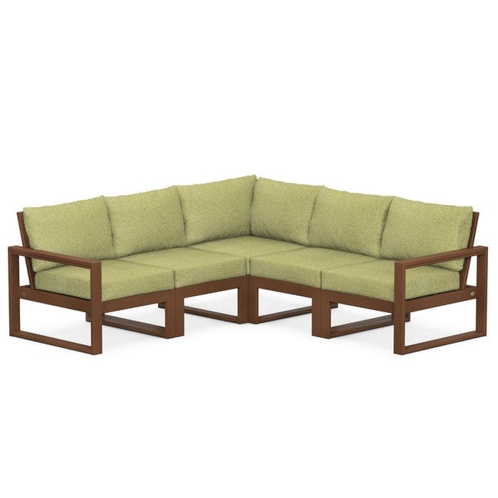 POLYWOOD EDGE 5-Piece Modular Sectional in Teak / Chartreuse Boucle