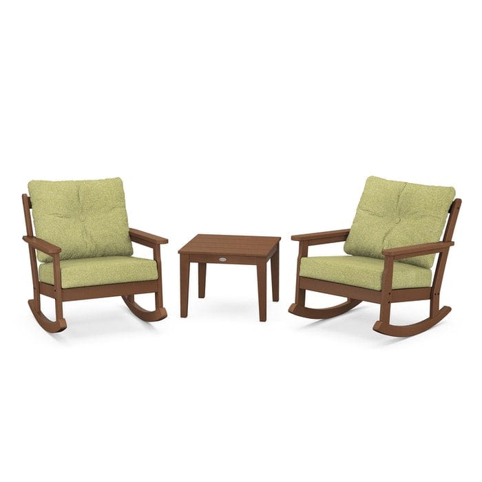 POLYWOOD Vineyard 3-Piece Deep Seating Rocking Chair Set in Teak / Chartreuse Boucle