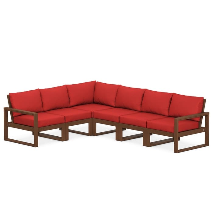 POLYWOOD EDGE 6-Piece Modular Sectional in Teak / Crimson Linen