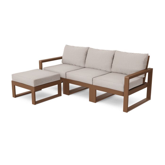 POLYWOOD EDGE 4-Piece Modular Sectional with Ottoman in Teak / Dune Burlap
