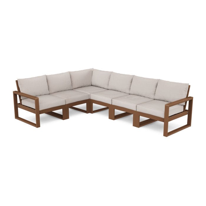 POLYWOOD EDGE 6-Piece Modular Sectional in Teak / Dune Burlap