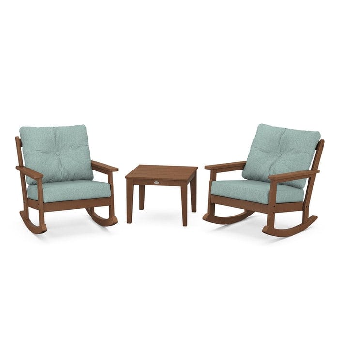 POLYWOOD Vineyard 3-Piece Deep Seating Rocking Chair Set in Teak / Glacier Spa