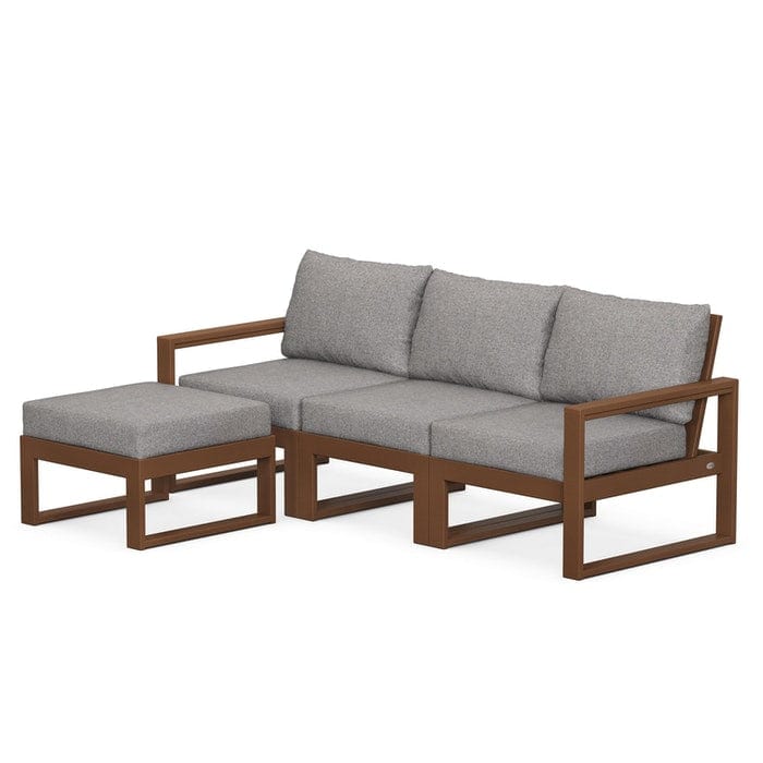 POLYWOOD EDGE 4-Piece Modular Sectional with Ottoman in Teak / Grey Mist