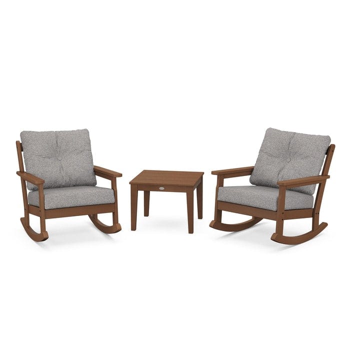 POLYWOOD Vineyard 3-Piece Deep Seating Rocking Chair Set in Teak / Grey Mist