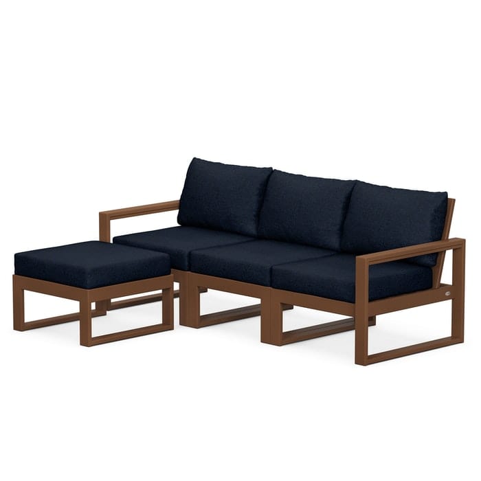 POLYWOOD EDGE 4-Piece Modular Sectional with Ottoman in Teak / Marine Indigo