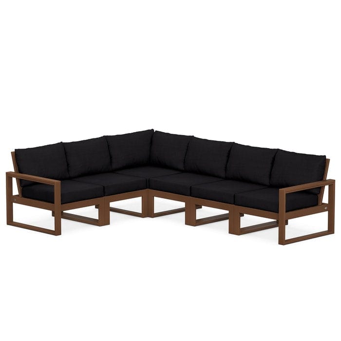 POLYWOOD EDGE 6-Piece Modular Sectional in Teak / Midnight Linen