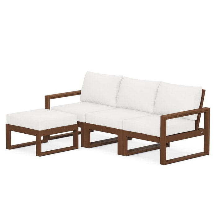 POLYWOOD EDGE 4-Piece Modular Sectional with Ottoman in Teak / Natural Linen