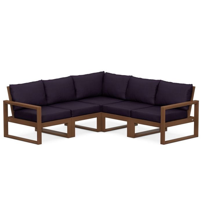 POLYWOOD EDGE 5-Piece Modular Sectional in Teak / Navy Linen