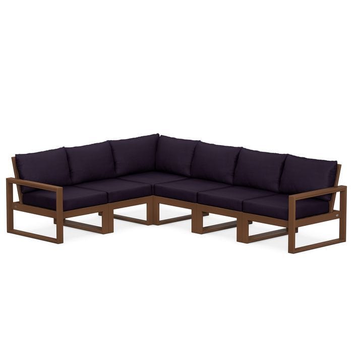 POLYWOOD EDGE 6-Piece Modular Sectional in Teak / Navy Linen