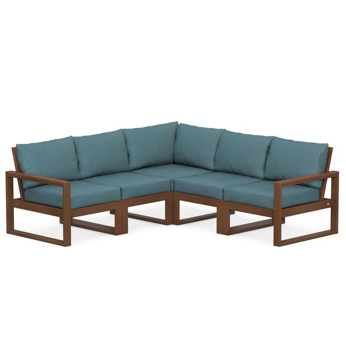 POLYWOOD EDGE 5-Piece Modular Sectional in Teak / Ocean Teal